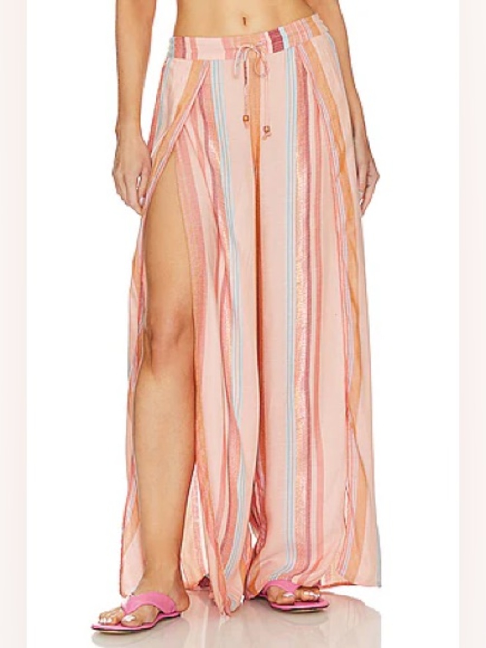 l*space Cali Peach Santa Monica Multi-Stripe Wide Leg Maxi Pants with High Slits